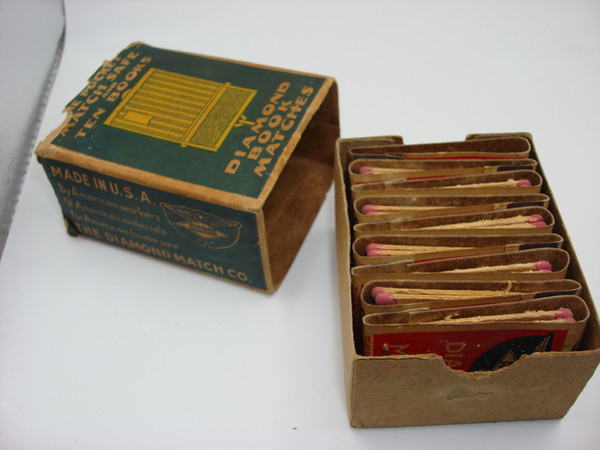 Vintage Diamond Book Matches - 10 Packs + Gold Match Safe (Made in USA)