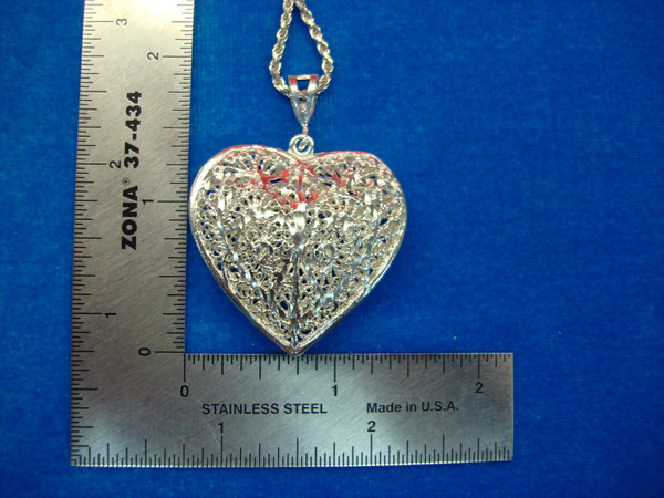 Sterling Silver Filigree Heart Pendant Necklace - 24