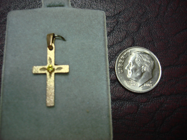 Vintage 14K Yellow Gold Citrine Birthstone Cross Pendant (N.O.S.) - November