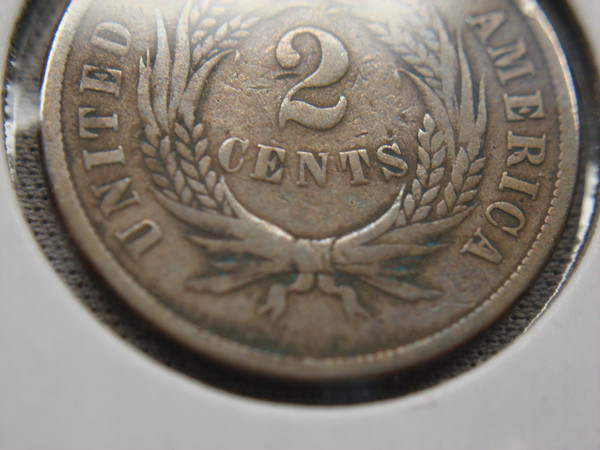1866 U.S. Two Cent Piece - Antique Copper Coin, Chocolate Patina & Fine Detail