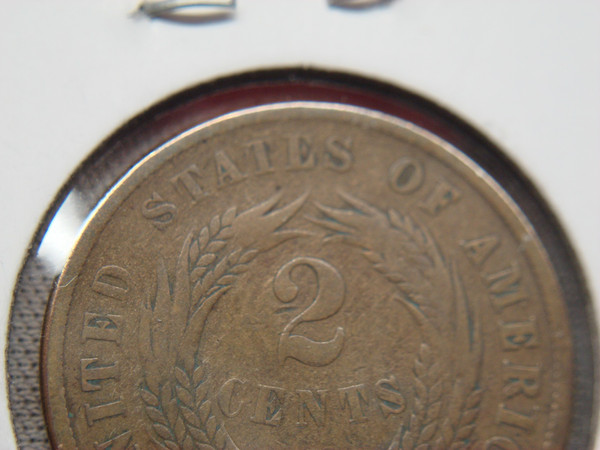 1866 U.S. Two Cent Piece - Antique Copper Coin, Chocolate Patina & Fine Detail