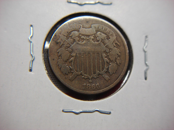 1866 U.S. Two Cent Piece - Antique Copper Coin, Chocolate Patina & Fine Detail