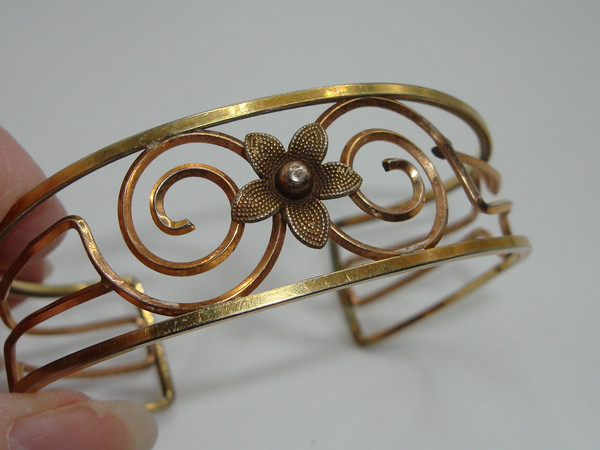 Vintage Art Nouveau Krements Gold-Filled Tri-Color Cuff Bracelet (6 1/2