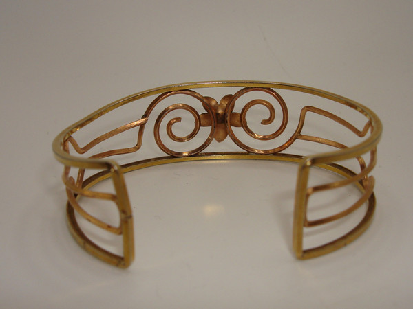 Vintage Art Nouveau Krements Gold-Filled Tri-Color Cuff Bracelet (6 1/2