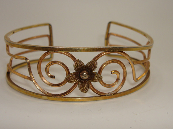 Vintage Art Nouveau Krements Gold-Filled Tri-Color Cuff Bracelet (6 1/2