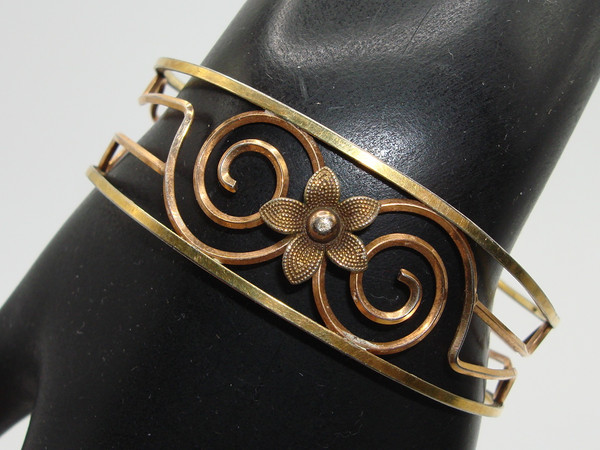 Vintage Art Nouveau Krements Gold-Filled Tri-Color Cuff Bracelet (6 1/2