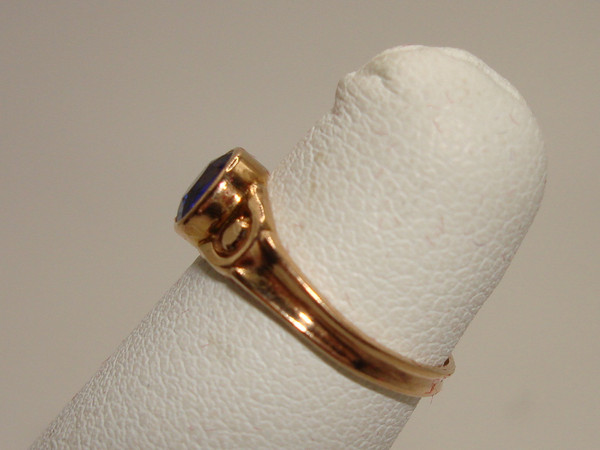 Vintage 10K Gold Baby Ring with Faux Sapphire, Signed OB, Size 2.5