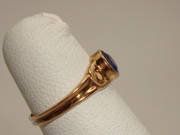 Vintage 10K Gold Baby Ring with Faux Sapphire, Signed OB, Size 2.5