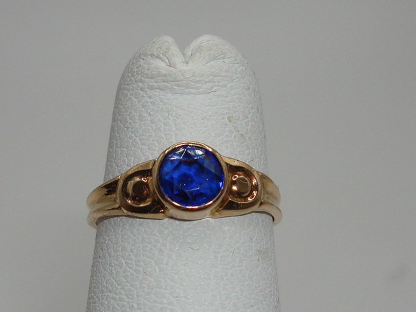 Vintage 10K Gold Baby Ring with Faux Sapphire, Signed OB, Size 2.5