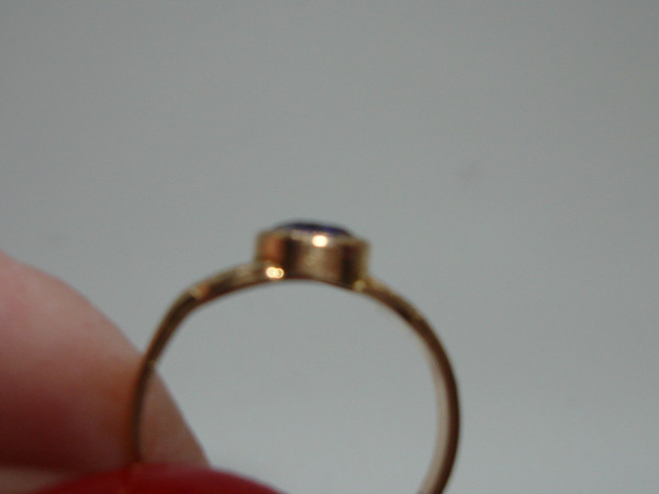 Vintage 10K Gold Baby Ring with Faux Sapphire, Signed OB, Size 2.5