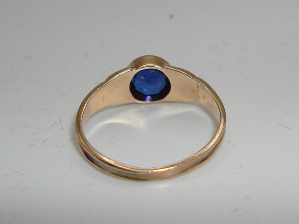 Vintage 10K Gold Baby Ring with Faux Sapphire, Signed OB, Size 2.5