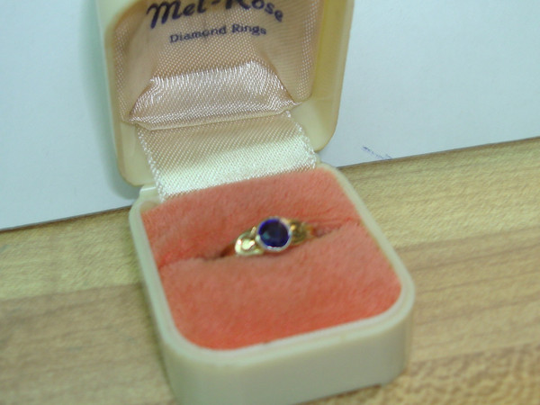 Vintage 10K Gold Baby Ring with Faux Sapphire, Signed OB, Size 2.5
