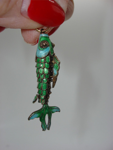 Vintage Chinese Cloisonne Enamel Fish Pendant - Articulated Design, Vibrant Colors