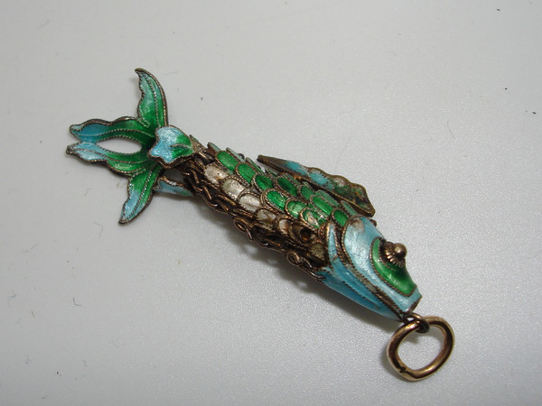 Vintage Chinese Cloisonne Enamel Fish Pendant - Articulated Design, Vibrant Colors
