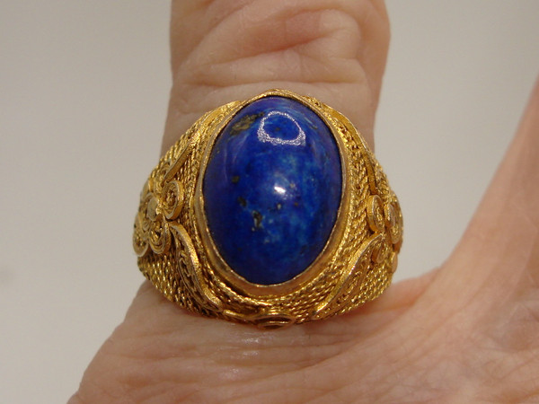 Vintage Sterling Silver Lapis Lazuli Ring | Cannettille Filigree Design | Adjustable Size 6.5-8