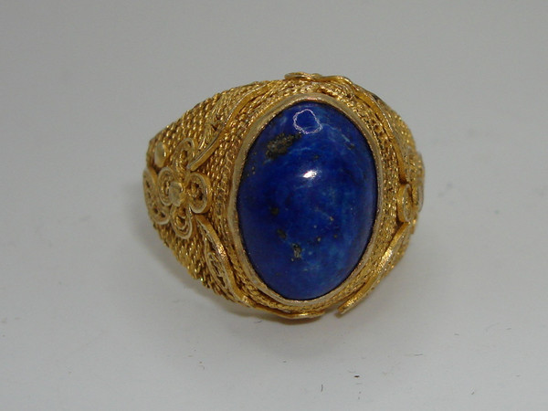 Vintage Sterling Silver Lapis Lazuli Ring | Cannettille Filigree Design | Adjustable Size 6.5-8