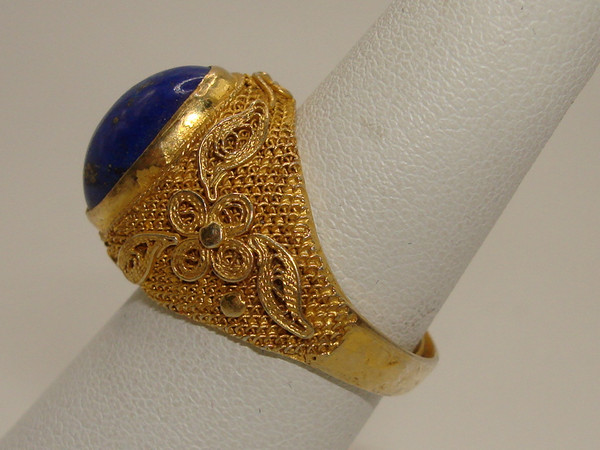 Vintage Sterling Silver Lapis Lazuli Ring | Cannettille Filigree Design | Adjustable Size 6.5-8