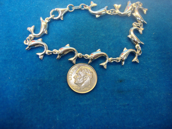 Solid Sterling Silver Dolphin Bracelet - 7.5