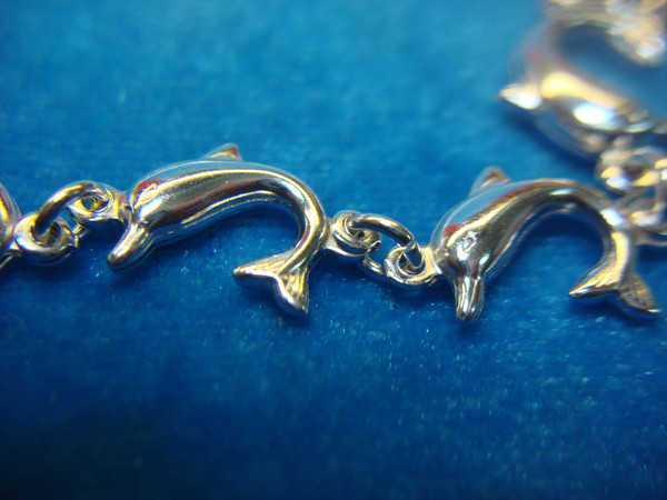 Solid Sterling Silver Dolphin Bracelet - 7.5