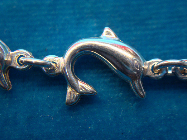 Solid Sterling Silver Dolphin Bracelet - 7.5