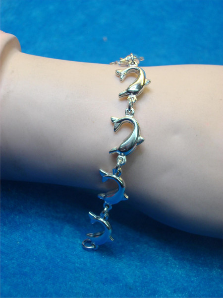 Solid Sterling Silver Dolphin Bracelet - 7.5