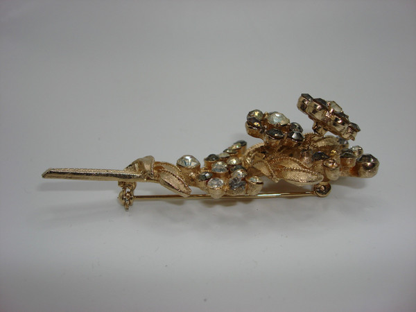 Vintage Rhinestone Floral Trembler Brooch (1940s-50s) - Sparkly Gray & Clear Stones