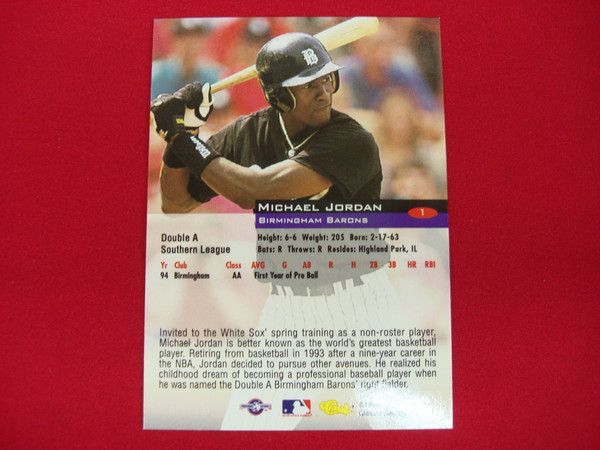 1994 Michael Jordan Birmingham Barons MiLB Baseball Card #1 (Chicago White Sox) - Vintage Collectible