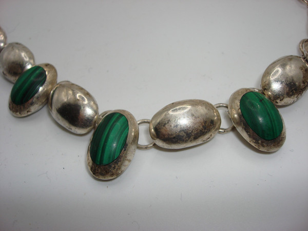 Vintage Taxco Mexico Sterling Silver Malachite Necklace - Estate Find (17.5