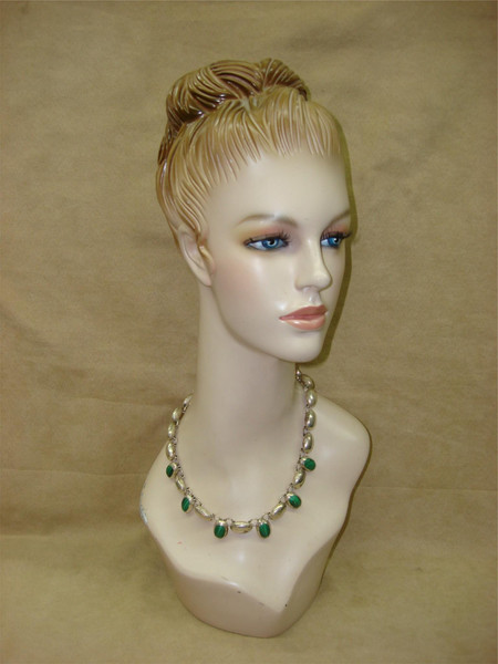 Vintage Taxco Mexico Sterling Silver Malachite Necklace - Estate Find (17.5