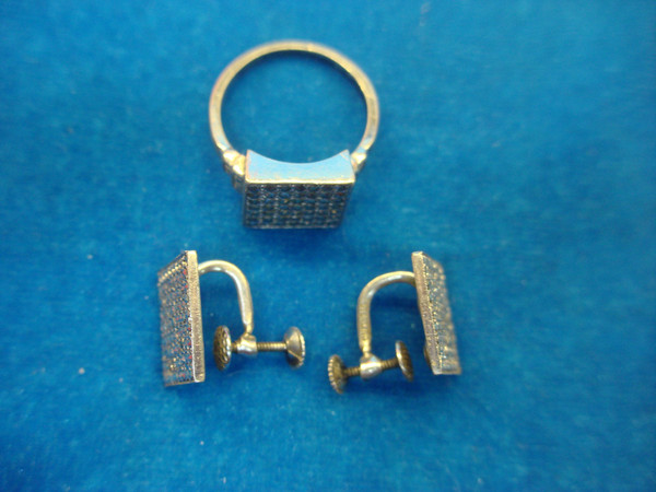 Vintage Sterling Silver Marcasite Ring & Earring Set (Size 7 1/4)
