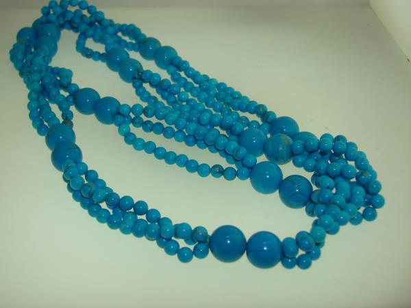 Stunning Genuine Blue Howlite Necklace - 28 Inch, Multi-Row Design