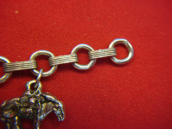 Vintage Silver Western Charm Bracelet (Turquoise Beads, 7.5