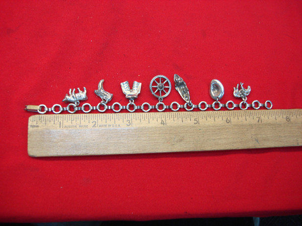 Vintage Silver Western Charm Bracelet (Turquoise Beads, 7.5