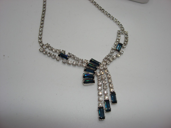 Sparkling Vintage Rhinestone Choker & Earrings Set (1960s-70s) - Clear Blue Silver