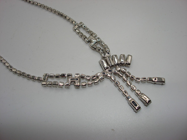 Sparkling Vintage Rhinestone Choker & Earrings Set (1960s-70s) - Clear Blue Silver