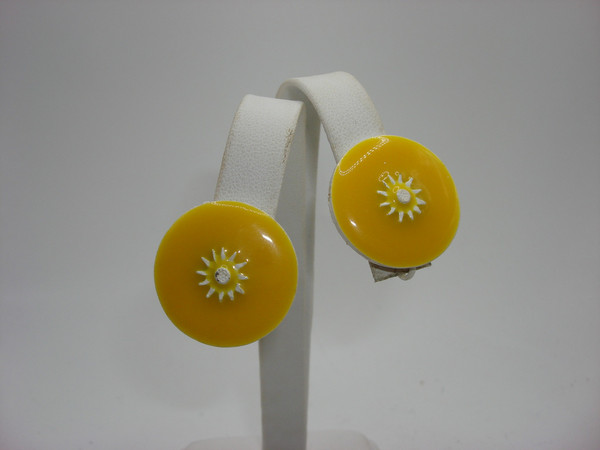 Vintage 1960s Enamel Clip-On Earrings Set of 4 - Estate Find! Gold-Tone Dangles & Hoops