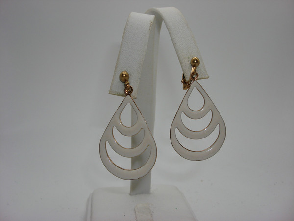 Vintage 1960s Enamel Clip-On Earrings Set of 4 - Estate Find! Gold-Tone Dangles & Hoops