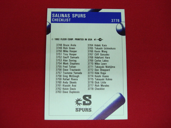 1992 Salinas Spurs Fleer ProCards Team Set - Complete Minor League Baseball Cards