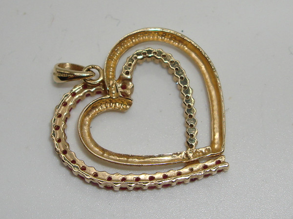 14K Gold Heart Pendant with Rubies & Diamonds (Approx. 38ptw) - Unique Double Heart Design