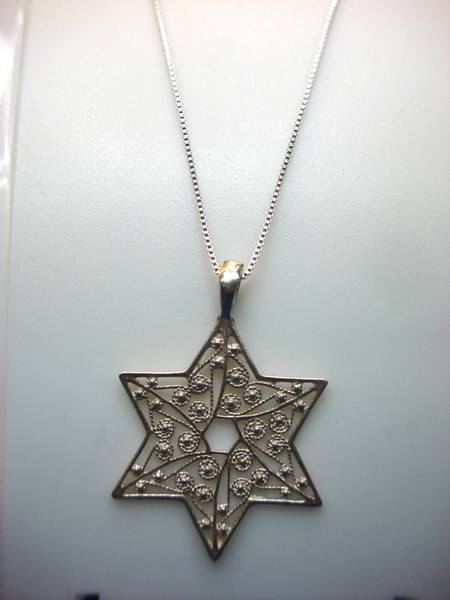 Sterling Silver Star of David Pendant - Ornate Design, 18