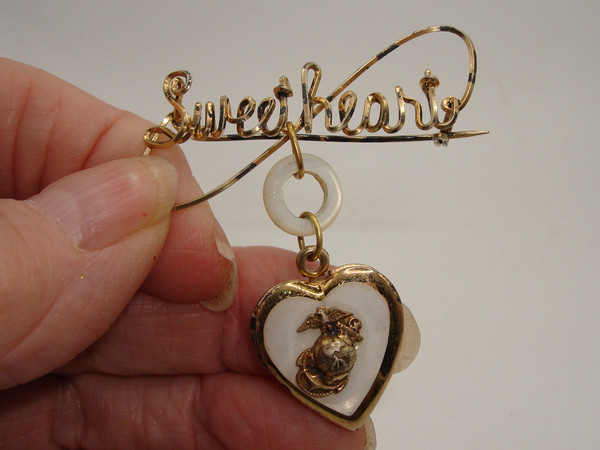 Vintage WWII USMC Sweetheart Locket Pin | Gold Over Sterling, MOP - Rare Find!