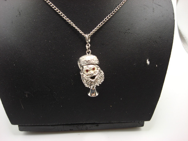 Vintage Monet Articulated Santa Pendant Necklace - Sparkling Red Rhinestones, 24 Inch Chain