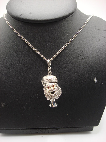 Vintage Monet Articulated Santa Pendant Necklace - Sparkling Red Rhinestones, 24 Inch Chain