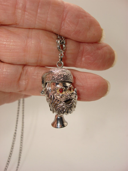Vintage Monet Articulated Santa Pendant Necklace - Sparkling Red Rhinestones, 24 Inch Chain