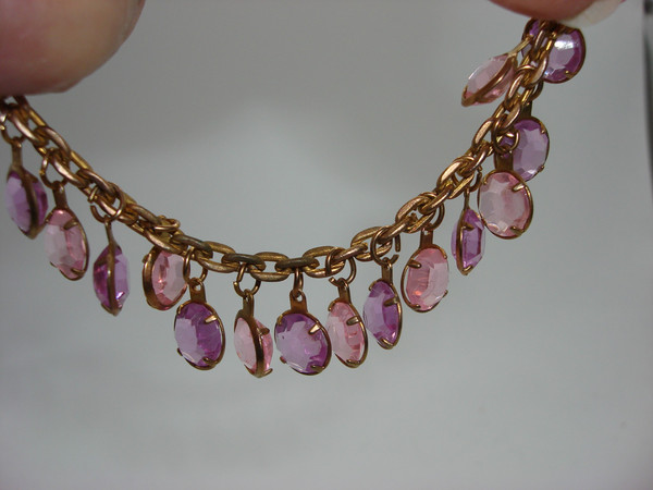 Vintage 1960s-70s Pink & Purple Glass Bezel Set Bracelet | Gold Tone | Statement Jewelry