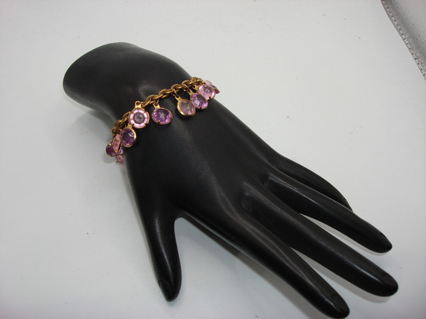 Vintage 1960s-70s Pink & Purple Glass Bezel Set Bracelet | Gold Tone | Statement Jewelry