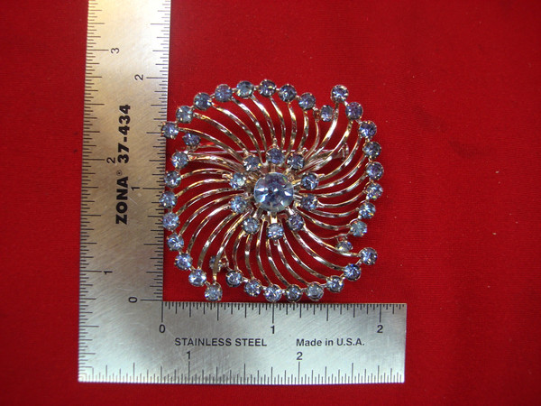 Vintage Starburst Brooch - Light Blue Rhinestones, 2 Inch Diameter, Excellent Condition