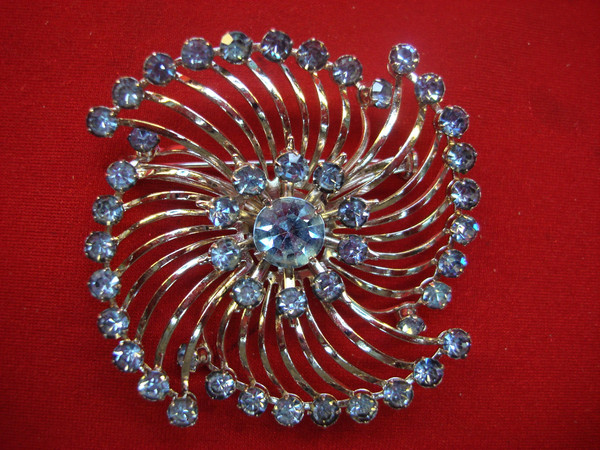 Vintage Starburst Brooch - Light Blue Rhinestones, 2 Inch Diameter, Excellent Condition
