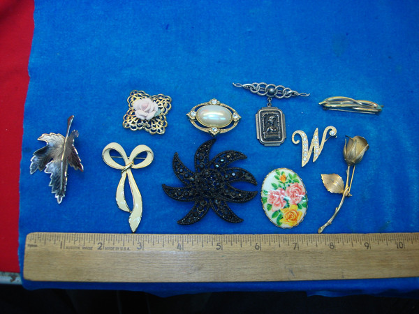 Vintage Estate Jewelry Pin Lot of 10 - Unique & Usable Costume Pins