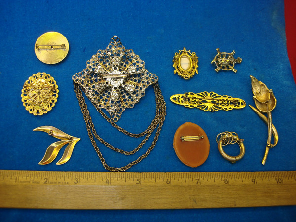 Vintage Costume Pin Lot of 10 - Unique & Usable Designs